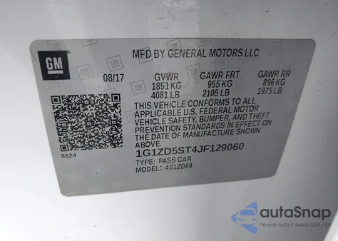 2018 Chevrolet Malibu Lt из США, поврежденный, VIN 1G1ZD5ST4JF129060